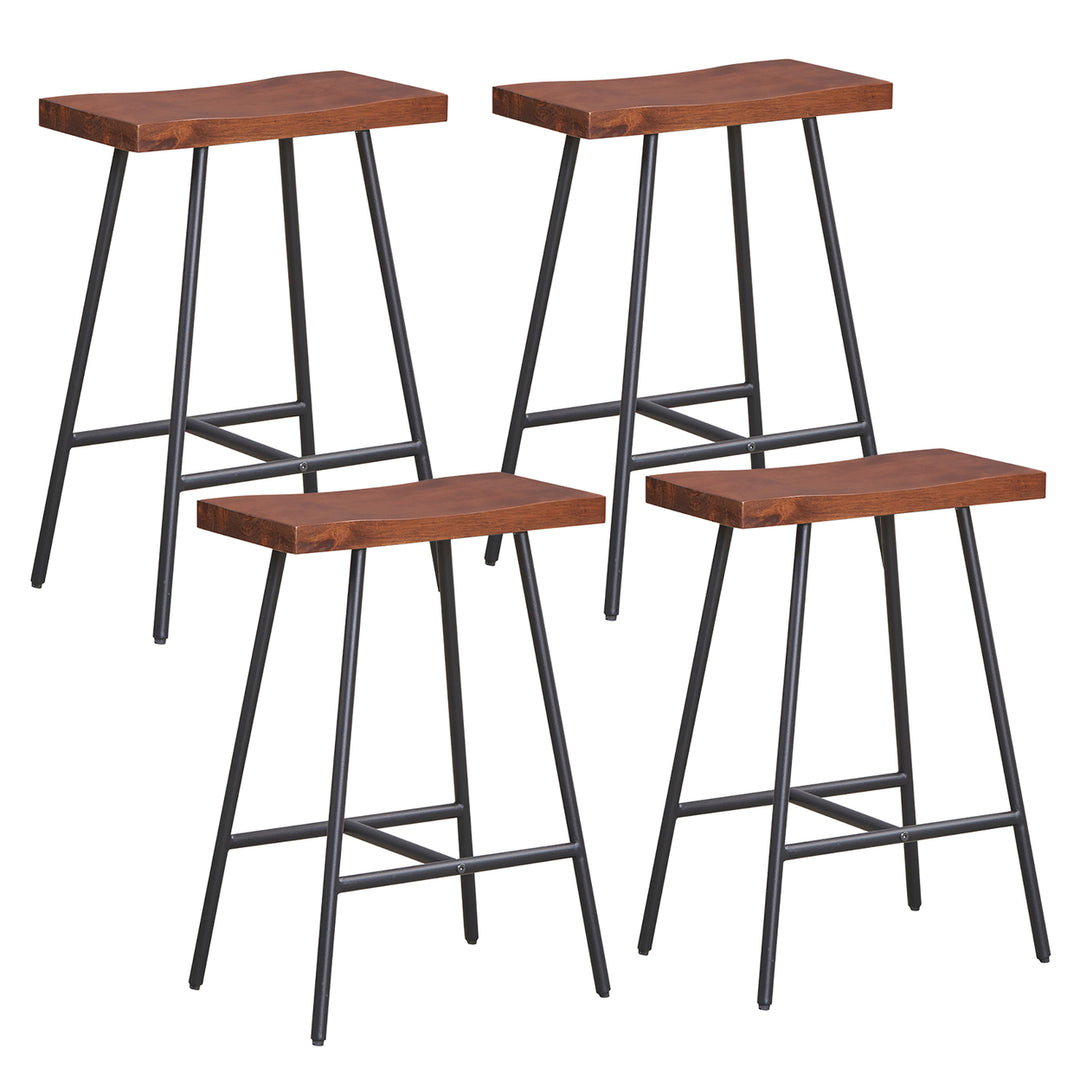 Saddle-Seat Bar Stool 4 Set Counter Height Bar Stools w/ Curved Seat Surface Image 1