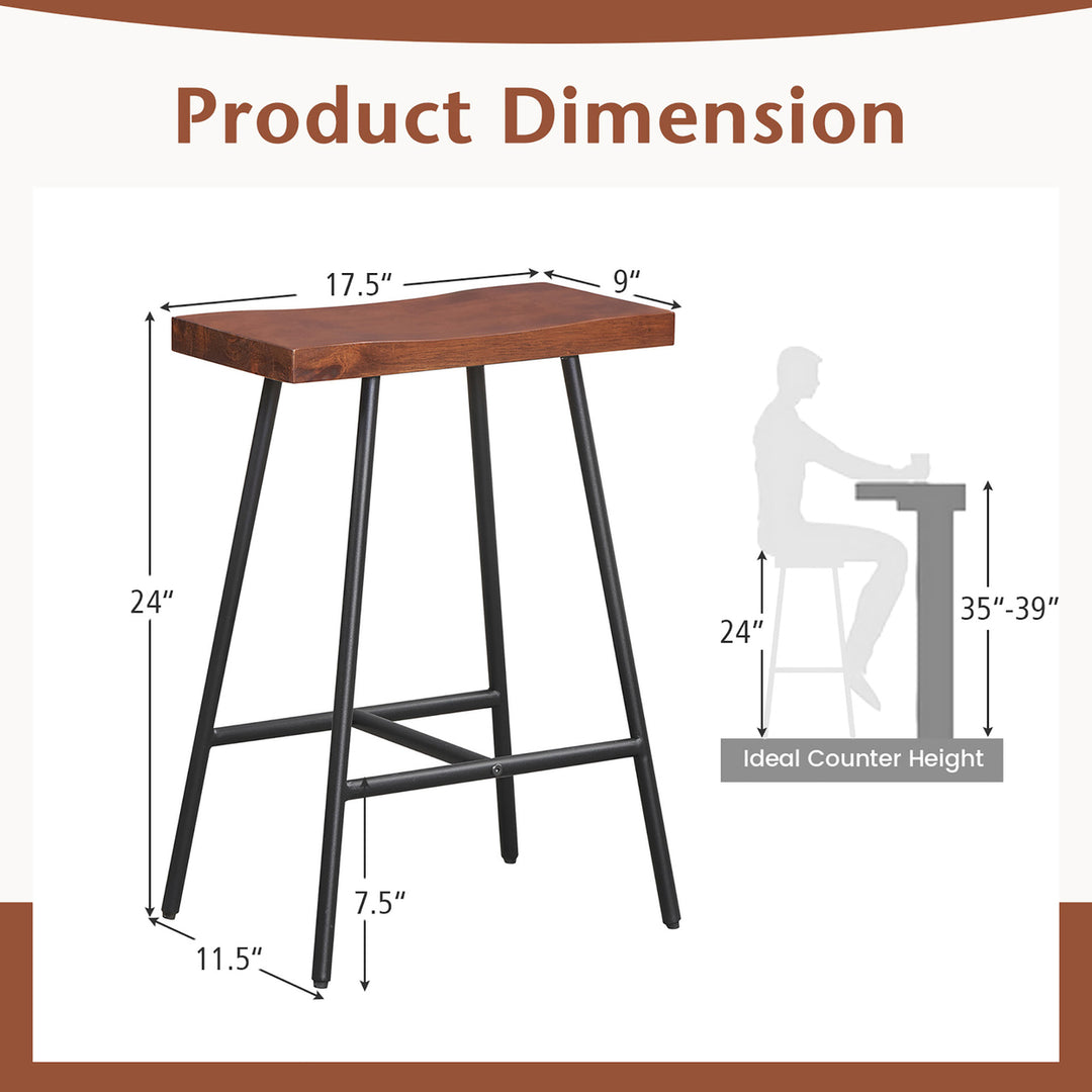 Saddle-Seat Bar Stool 2 Set Counter Height Bar Stools w/ Curved Seat Surface Image 3