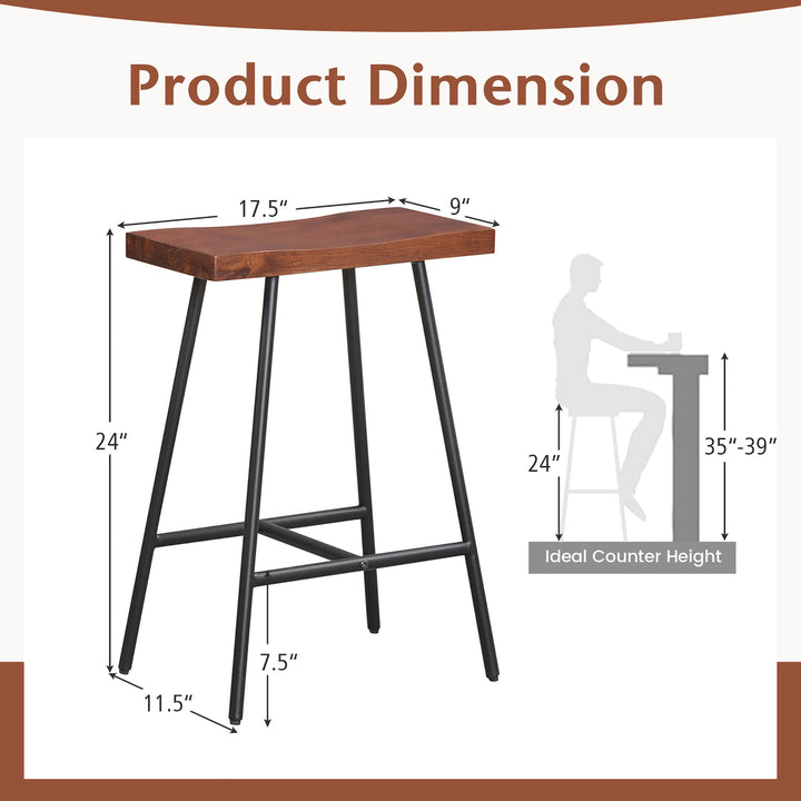 Saddle-Seat Bar Stool 2 Set Counter Height Bar Stools w/ Curved Seat Surface Image 3