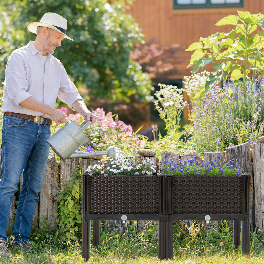 Elevated Plastic Raised Garden Bed Planter Kit for Flower Vegetable Grow 2 Set Image 2