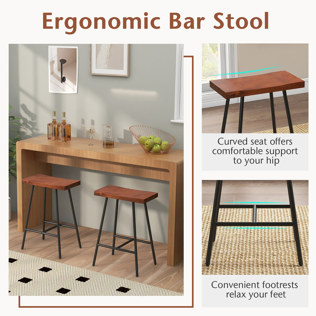 Saddle-Seat Bar Stool 2 Set Counter Height Bar Stools w/ Curved Seat Surface Image 7