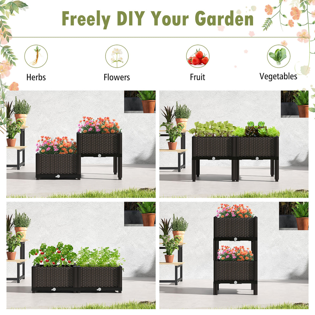 Elevated Plastic Raised Garden Bed Planter Kit for Flower Vegetable Grow 2 Set Image 4