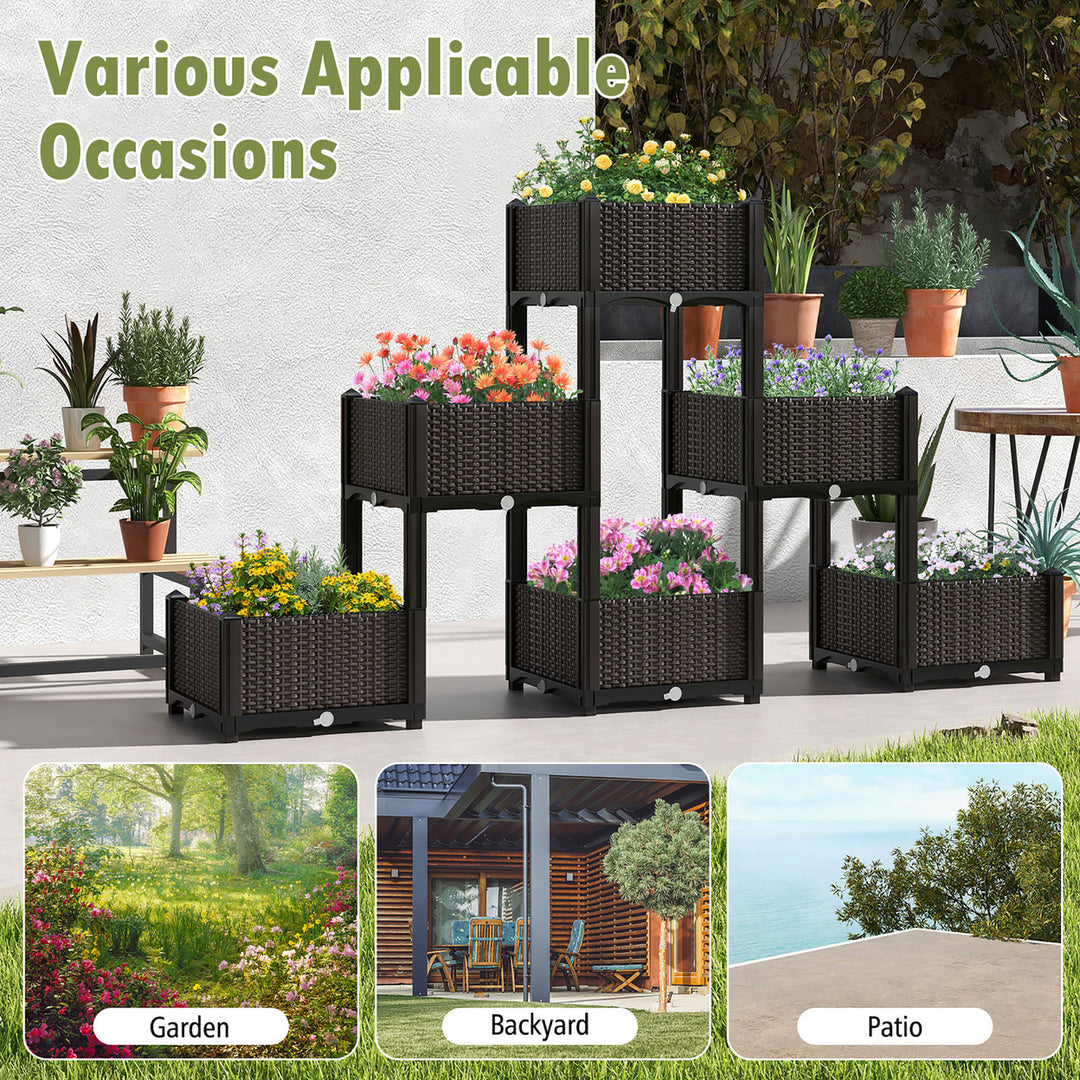 4 PCS Elevated Plastic Raised Garden Bed Planter Kit for Flower Vegetable Grow Image 8