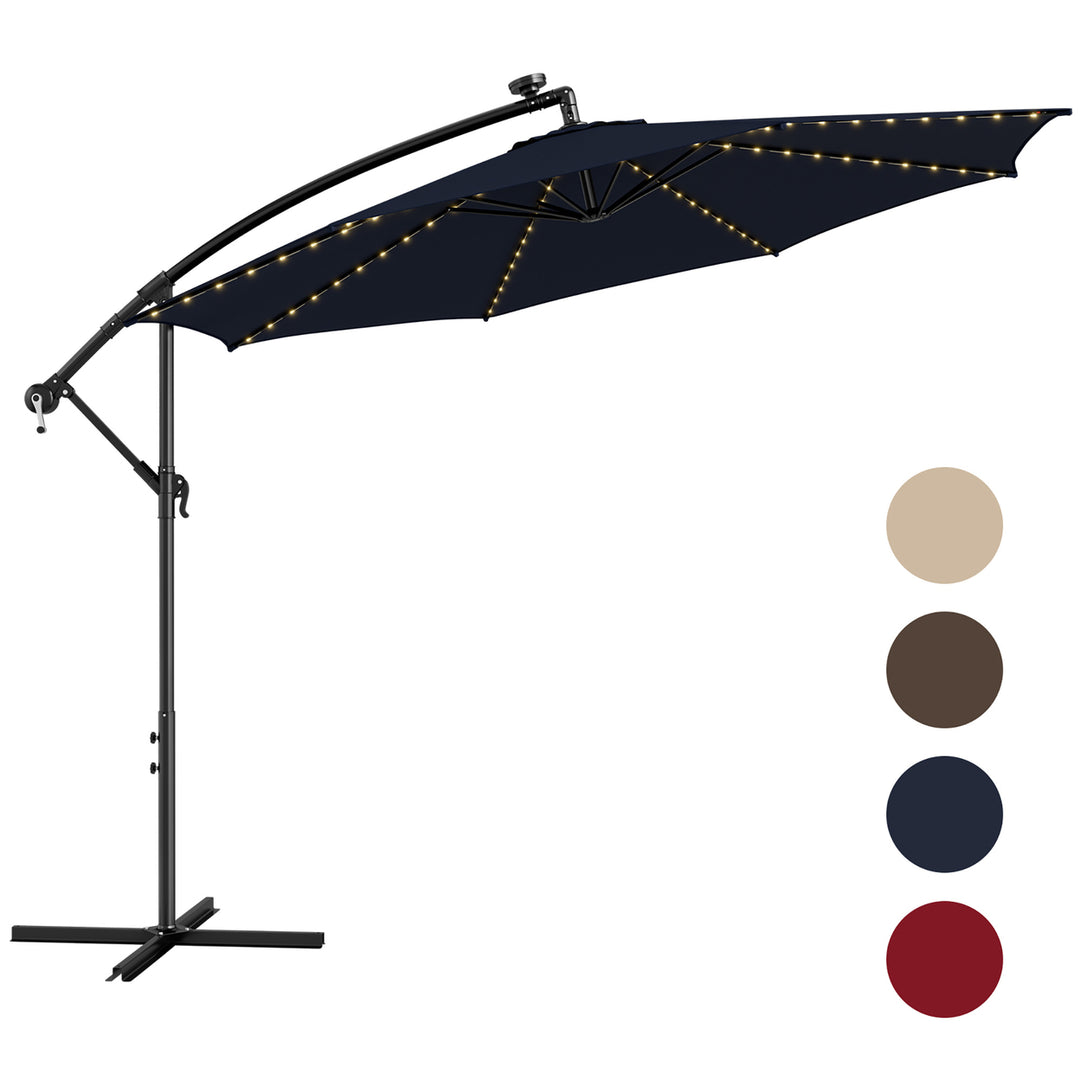 10 FT Offset Patio Umbrella Solar Powered Cantilever Umbrella w/ 112 LED Lights Image 3