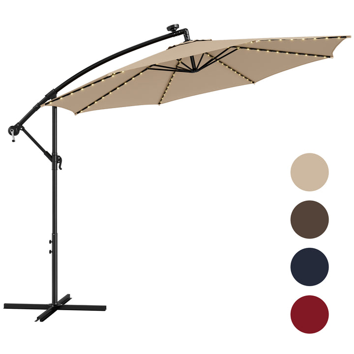 10 FT Offset Patio Umbrella Solar Powered Cantilever Umbrella w/ 112 LED Lights Image 4