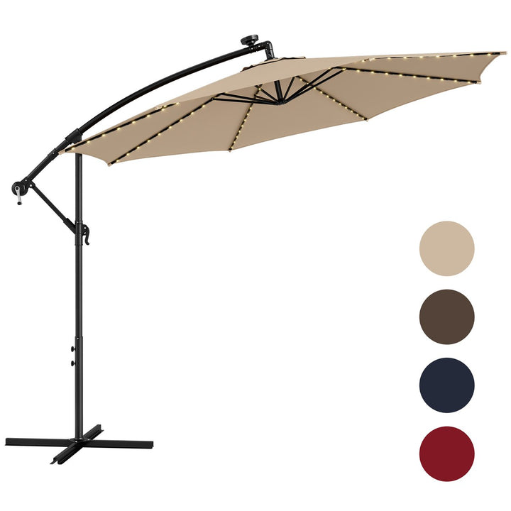 10 FT Offset Patio Umbrella Solar Powered Cantilever Umbrella w/ 112 LED Lights Image 1