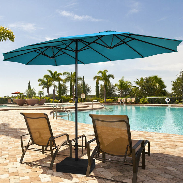 15 ft Double-Sided Patio Twin Umbrella Extra-Large Market Umbrella w/ Base Image 9