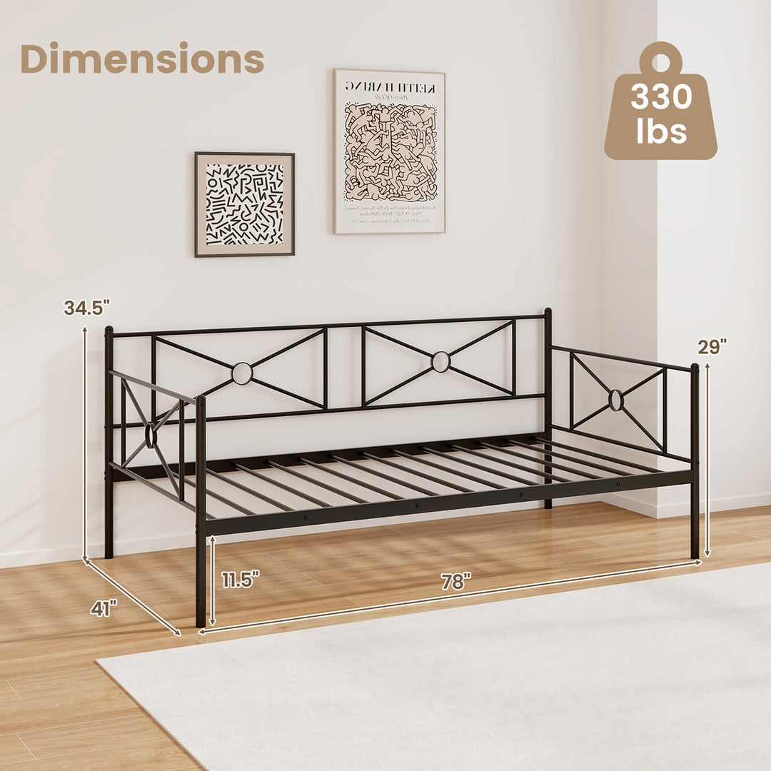 Metal Daybed Frame Twin Size Mattress Foundation w/ Metal Slat Support Black Image 3