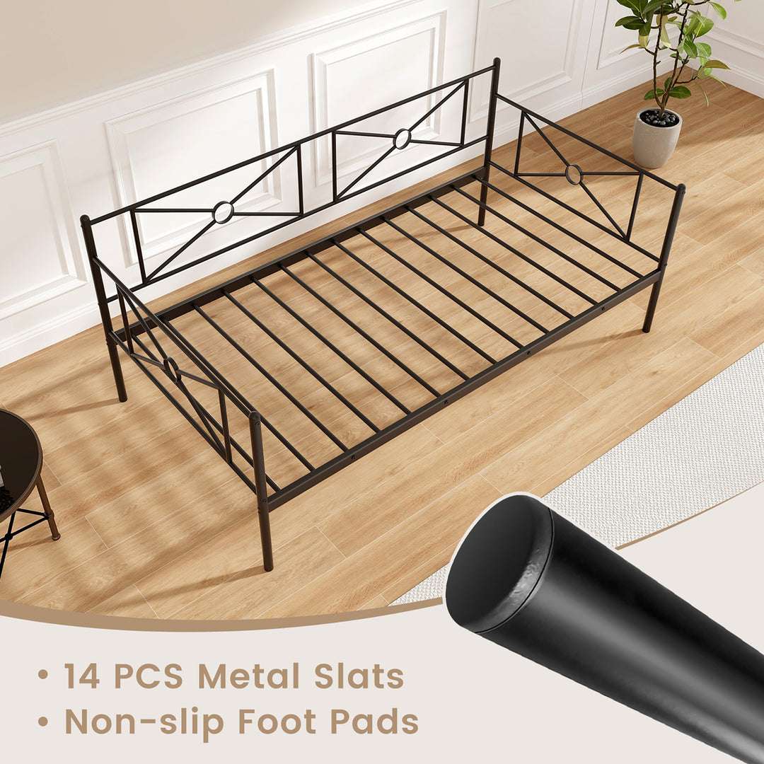 Metal Daybed Frame Twin Size Mattress Foundation w/ Metal Slat Support Black Image 7