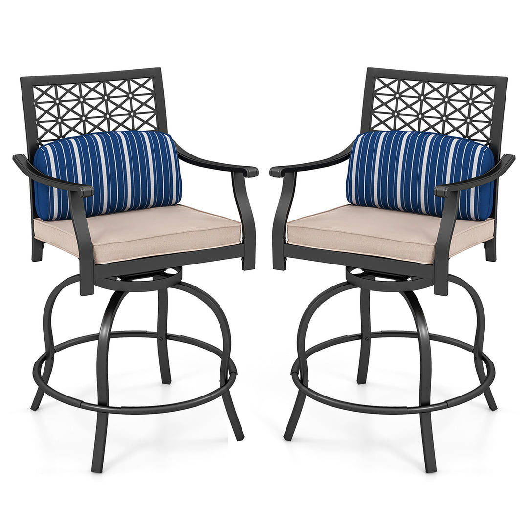 2 PCS Patio Swivel Bar Chairs Metal Counter Height Bar Stools w/ Gentle Rocking Image 1