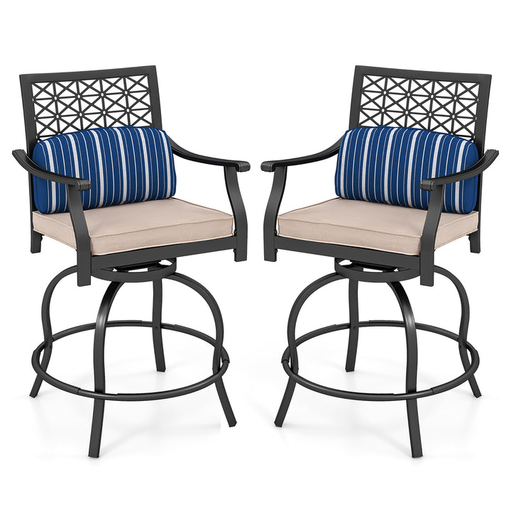 2 PCS Patio Swivel Bar Chairs Metal Counter Height Bar Stools w/ Gentle Rocking Image 1