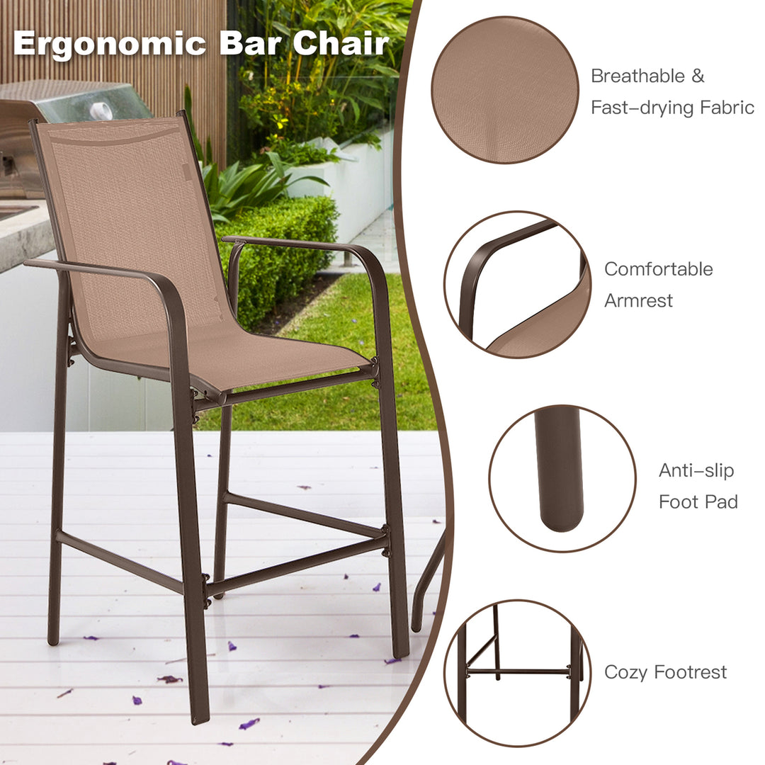 3PCS Patio Bar Set Outdoor Bistro Set w/ 2 Stools and 1 Tempered Glass Table Brown Image 8