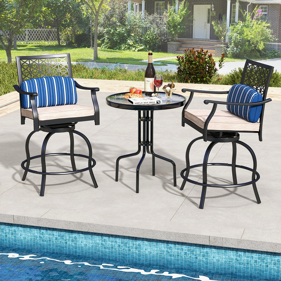 2 PCS Patio Swivel Bar Chairs Metal Counter Height Bar Stools w/ Gentle Rocking Image 2