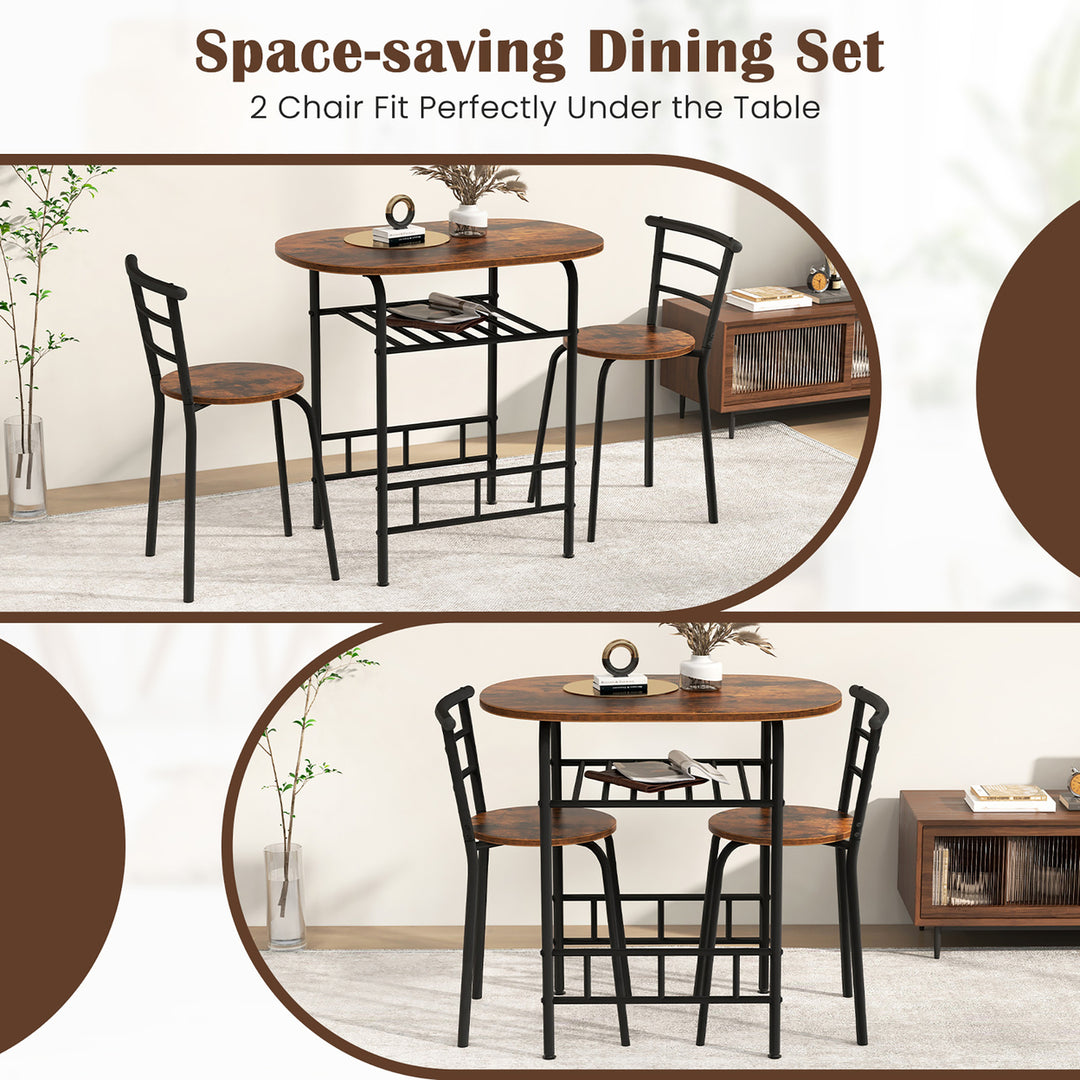 3 PCS Wooden Round Table and Chairs Set Dining Table Set with Rustproof Steel Image 7