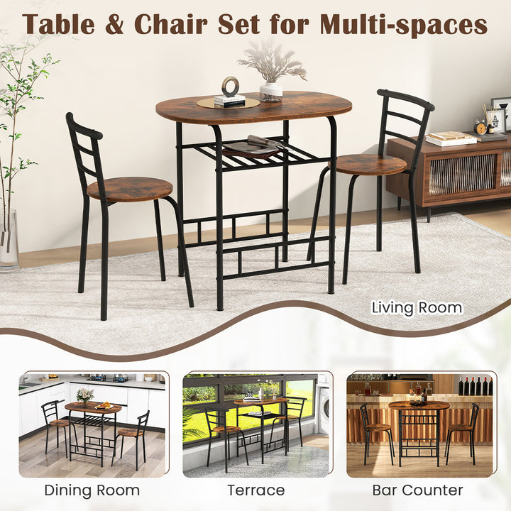 3 PCS Wooden Round Table and Chairs Set Dining Table Set with Rustproof Steel Image 8