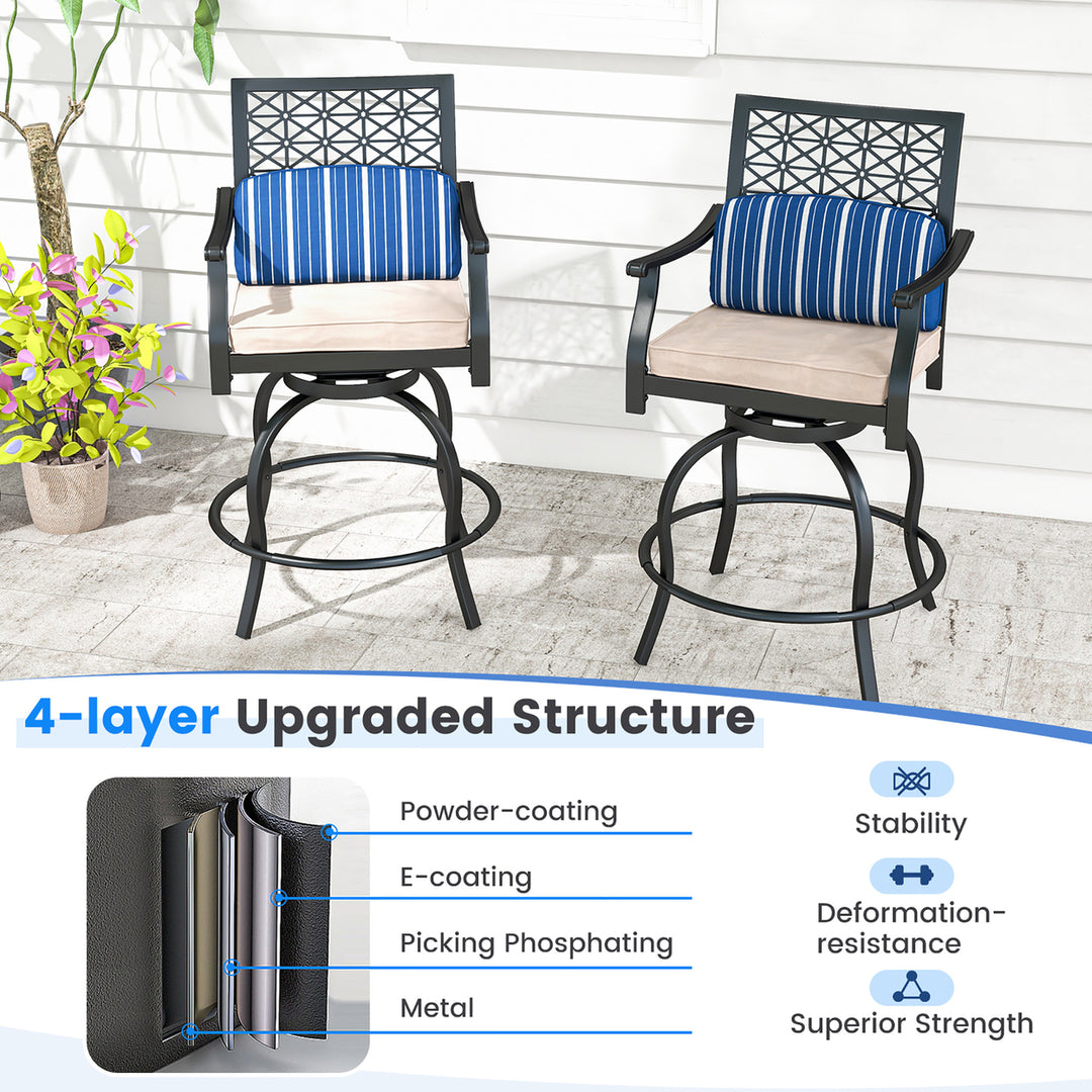 2 PCS Patio Swivel Bar Chairs Metal Counter Height Bar Stools w/ Gentle Rocking Image 6