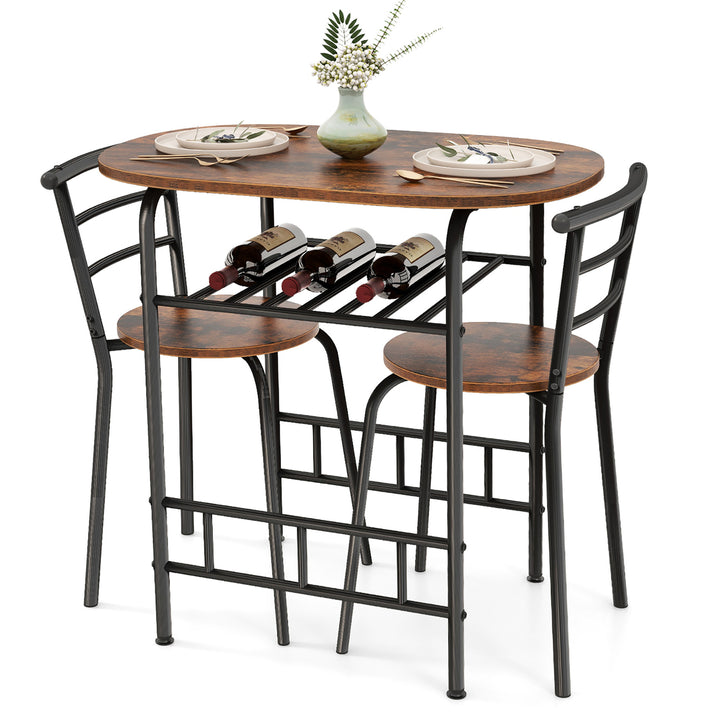 3 PCS Wooden Round Table and Chairs Set Dining Table Set with Rustproof Steel Image 10