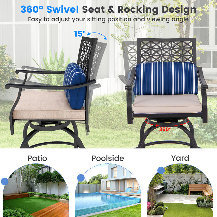 2 PCS Patio Swivel Bar Chairs Metal Counter Height Bar Stools w/ Gentle Rocking Image 7