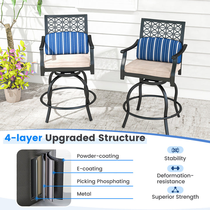 4 PCS Patio Swivel Bar Chairs Metal Counter Height Bar Stools w/ Gentle Rocking Image 6