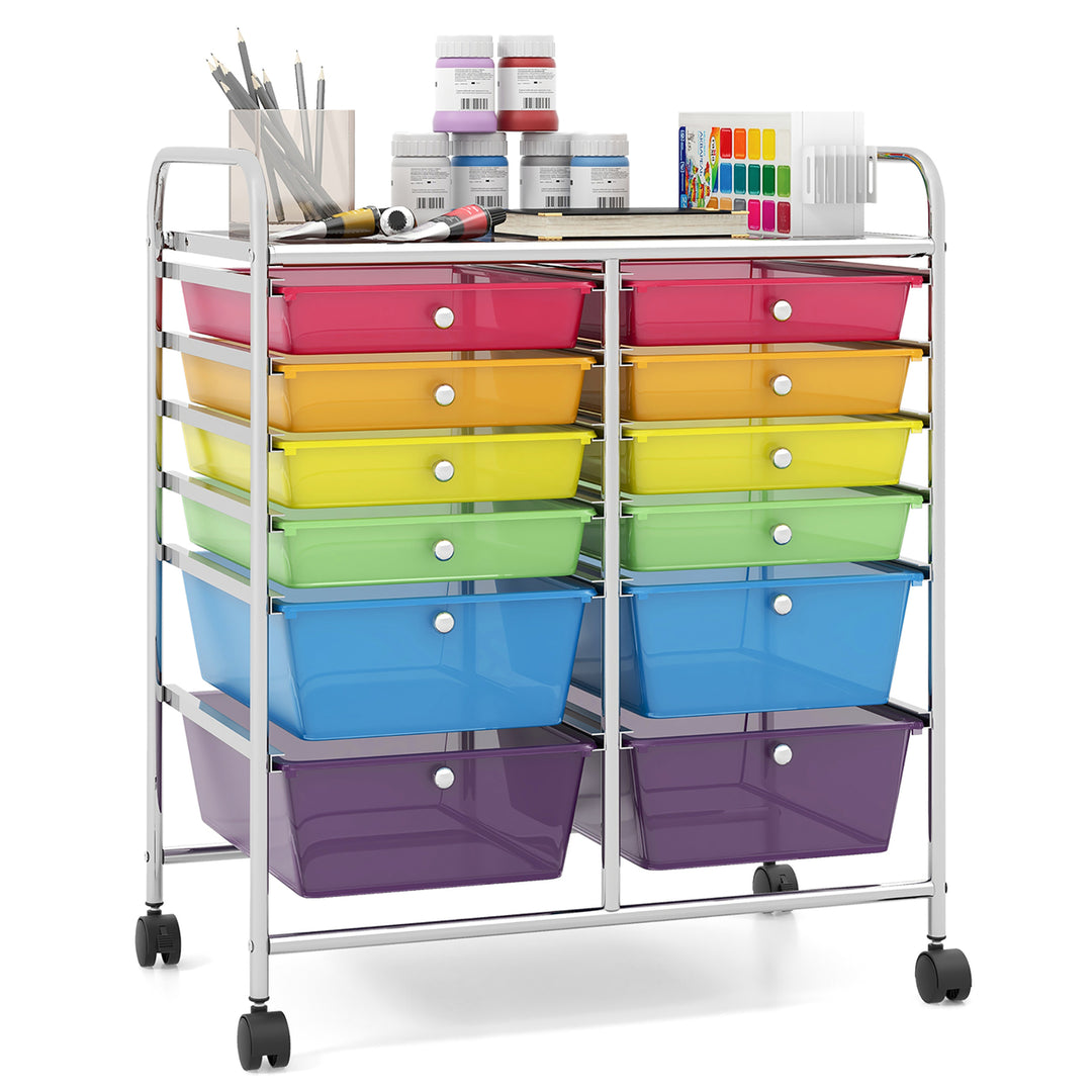 Office Rolling Cart 12 Storage Drawer Studio Organizer Bins Scrapbook Paper Black/Colorful Image 4