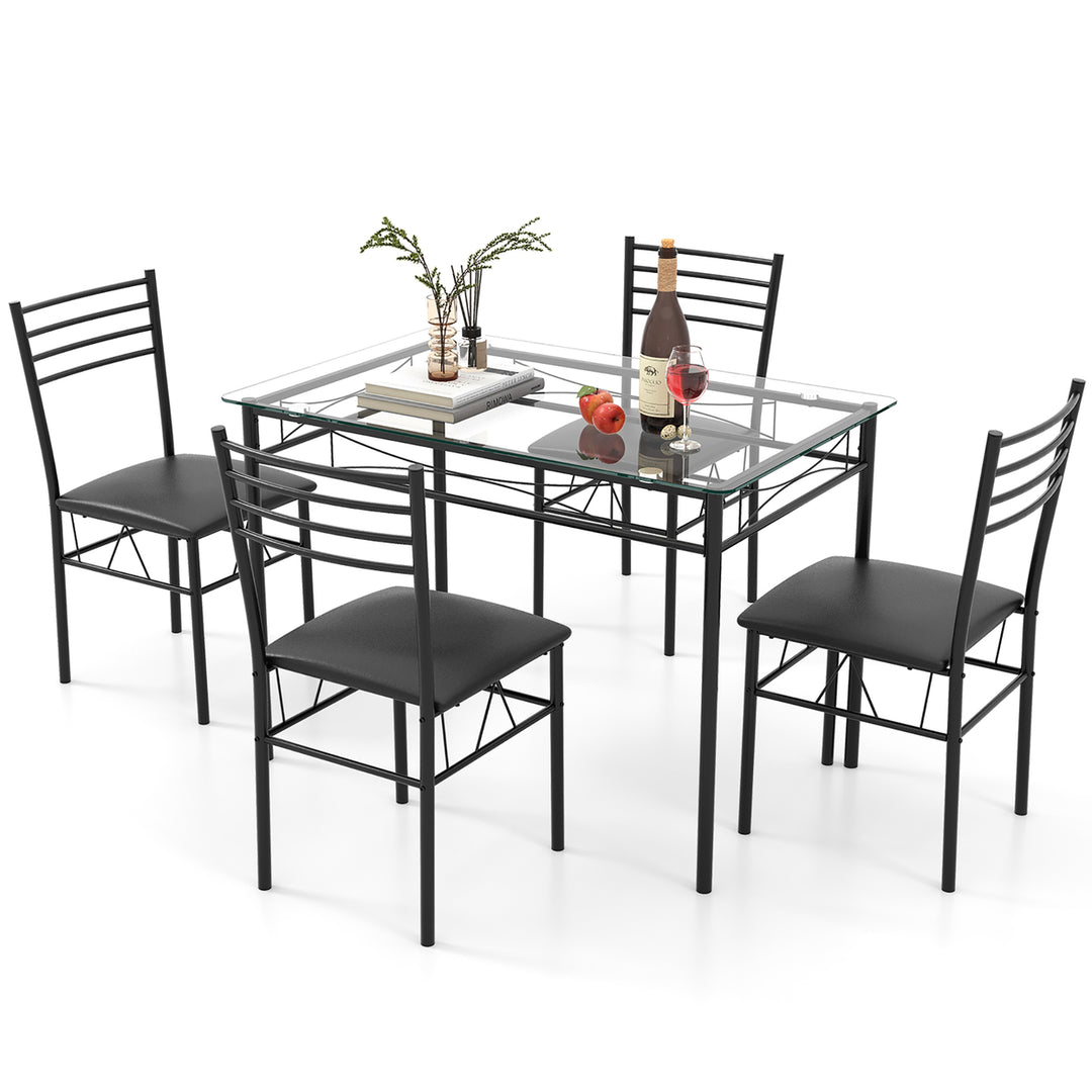 5 PC Dining Set Glass Top Table and 4 Chairs Kitchen Room Furniture Image 1