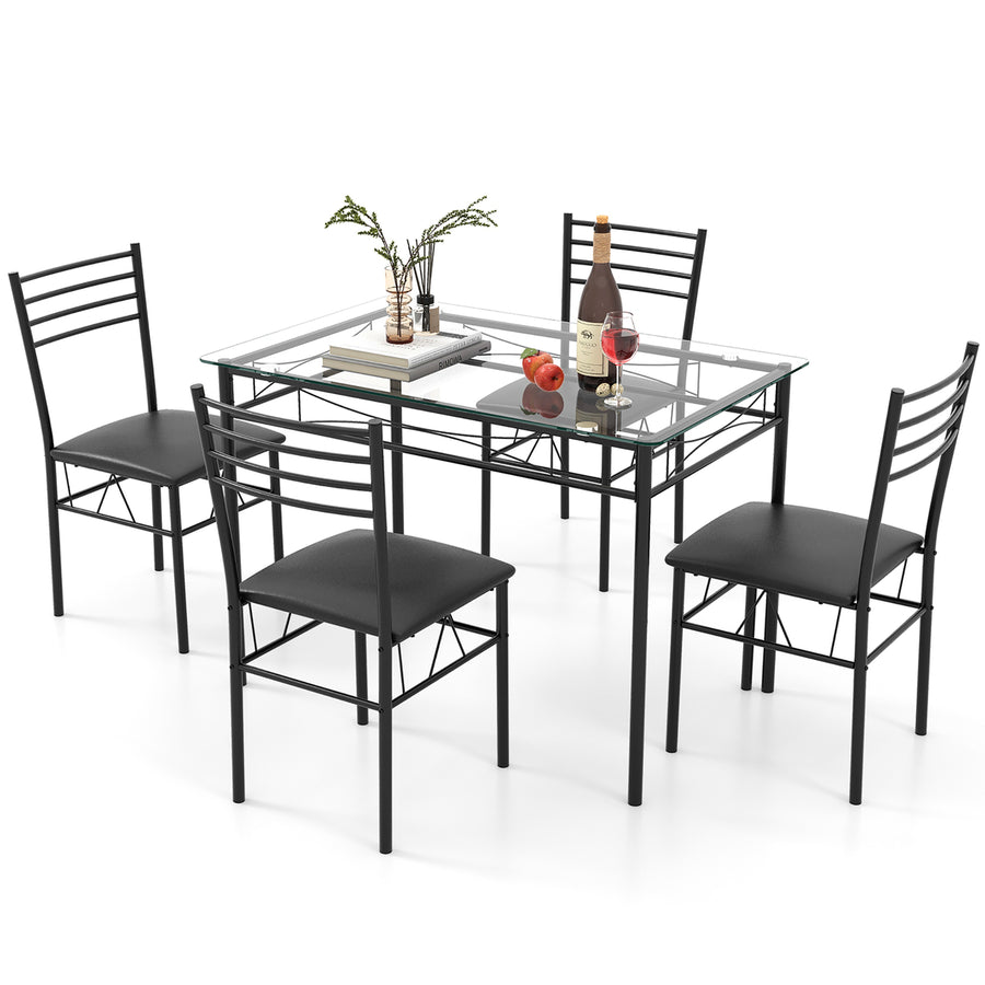 5 PC Dining Set Glass Top Table and 4 Chairs Kitchen Room Furniture Image 1