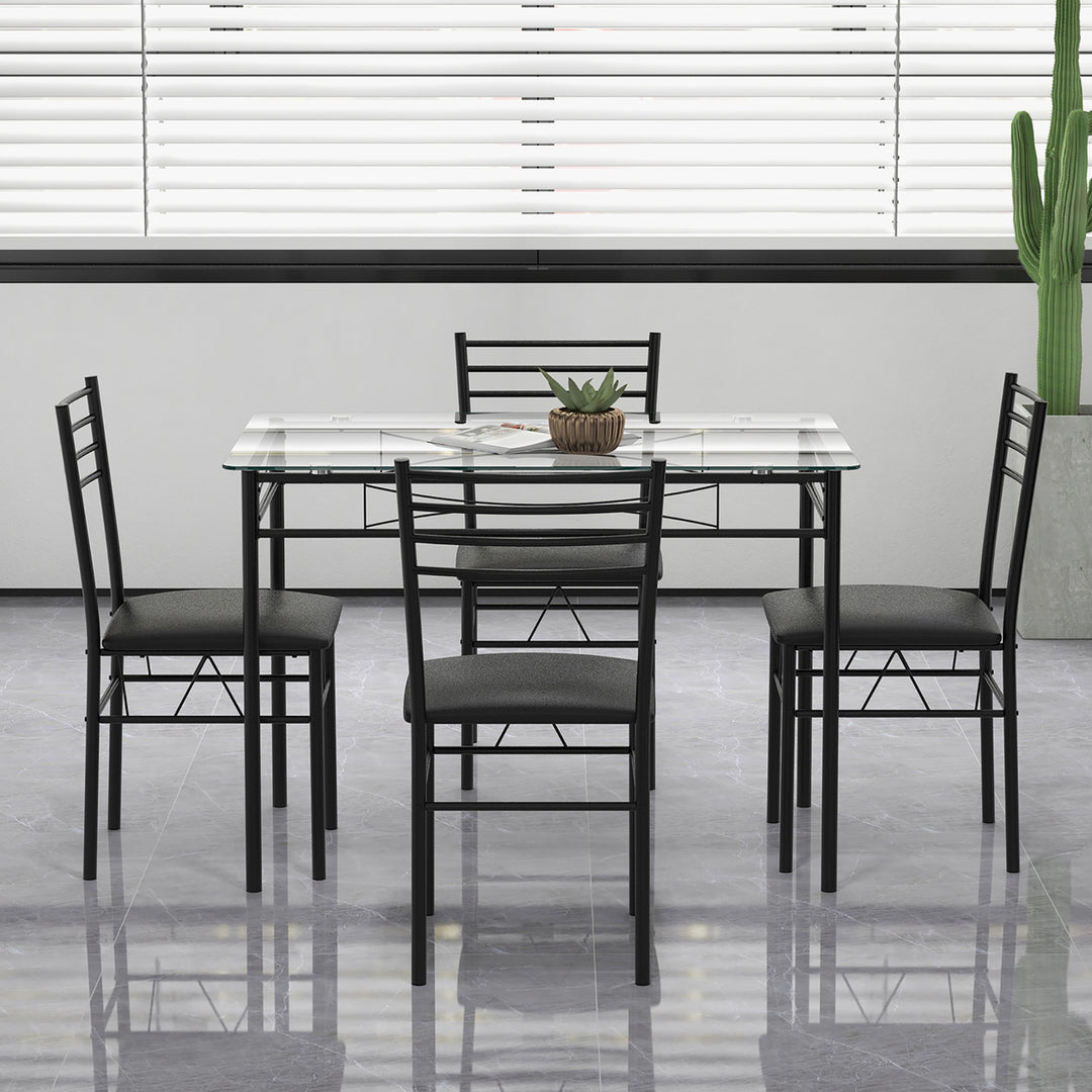 5 Piece Dining Set Glass Top Table and 4 Upholstered Chairs Kitchen Room Furniture Image 1