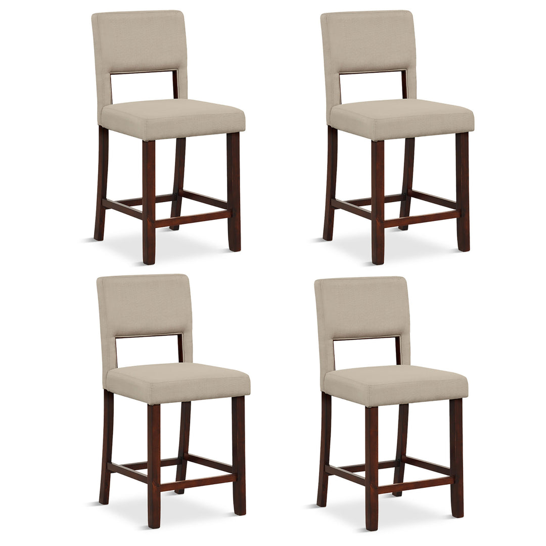 4-Piece Linen Fabric/PVC Leather Counter Height Bar Stool Set w/ Back and Rubber Wood Legs Image 4