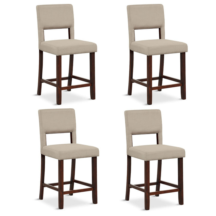 4-Piece Linen Fabric/PVC Leather Counter Height Bar Stool Set w/ Back and Rubber Wood Legs Image 1