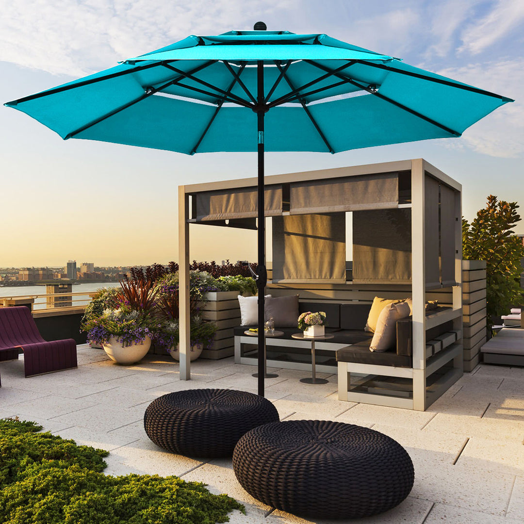 10ft 3 Tier Patio Market Umbrella Aluminum Sunshade Shelter Double Vented Image 11