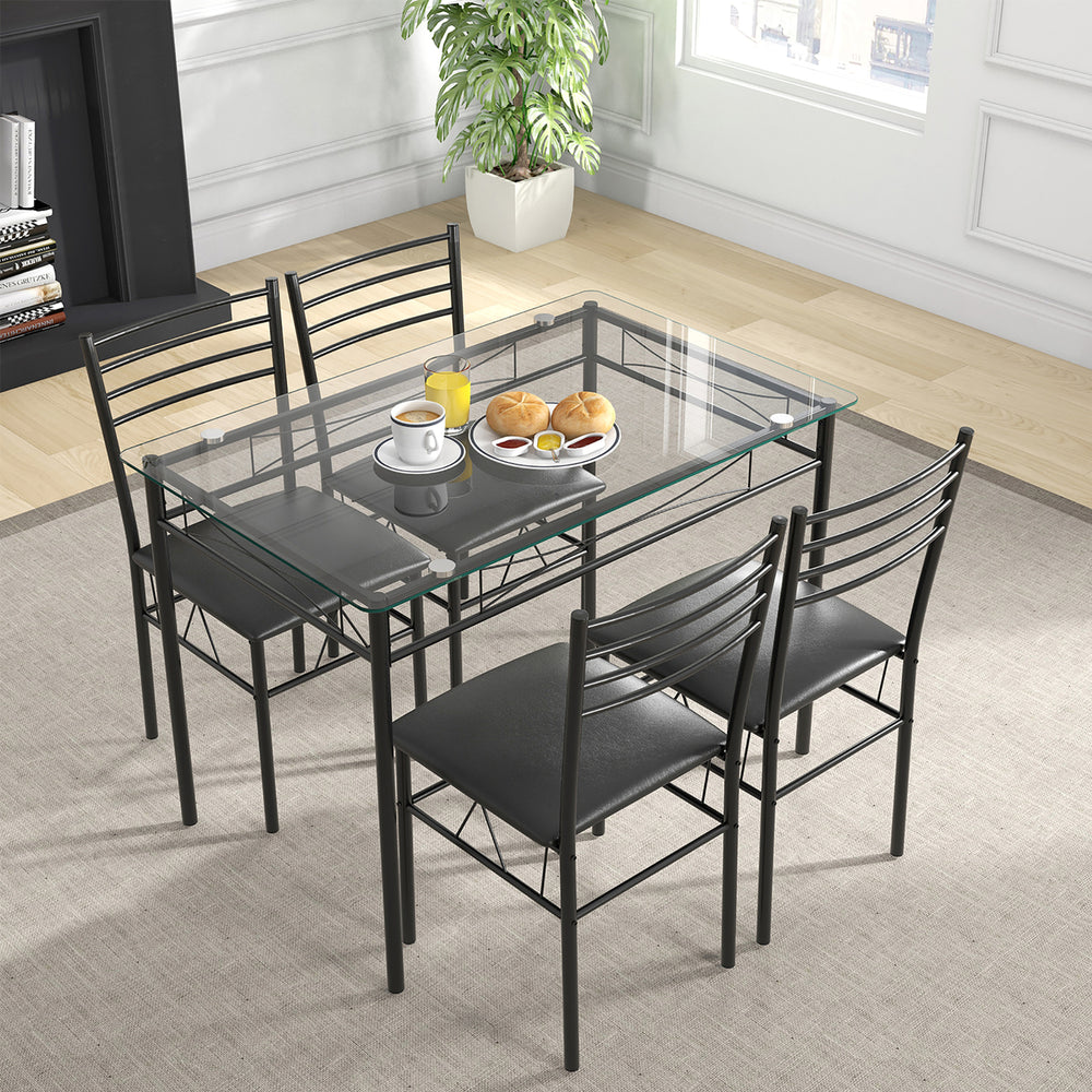 5 Piece Dining Set Glass Top Table and 4 Upholstered Chairs Kitchen Room Furniture Image 2