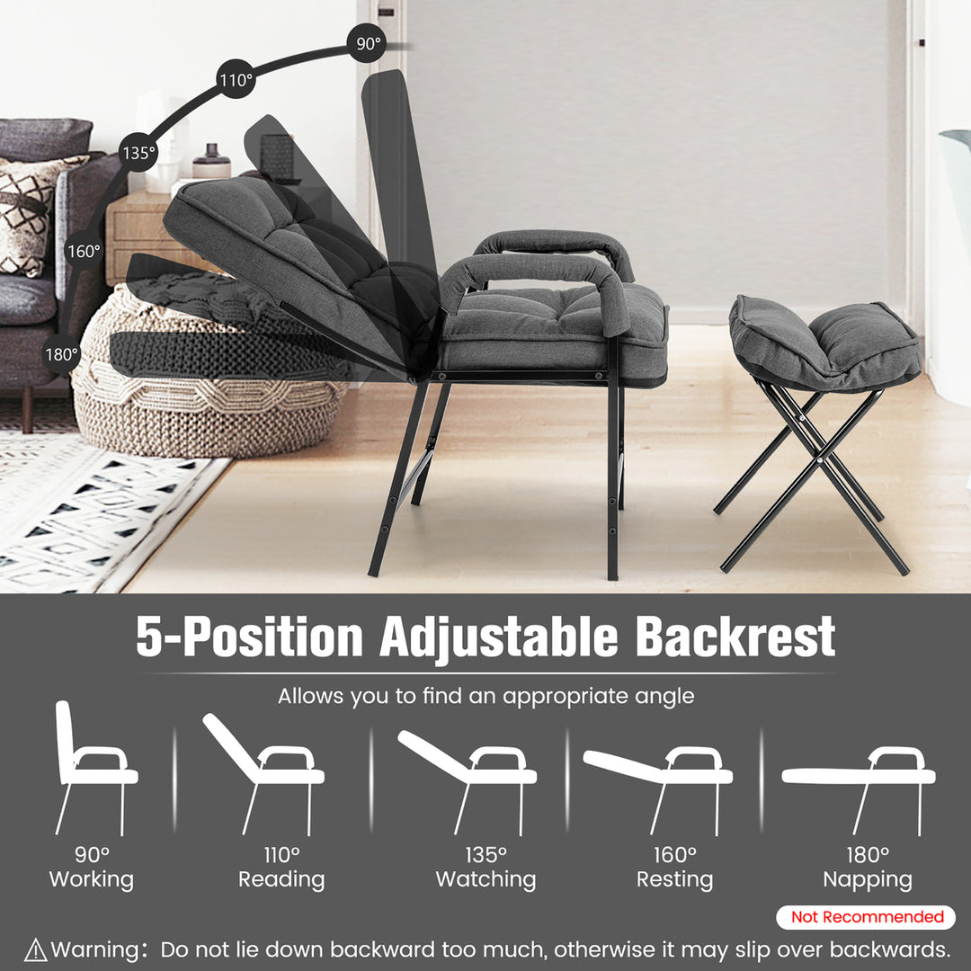 Modern Accent Chair with Ottoman Linen Fabric Arm Chair with Adjustable Backrest Image 6