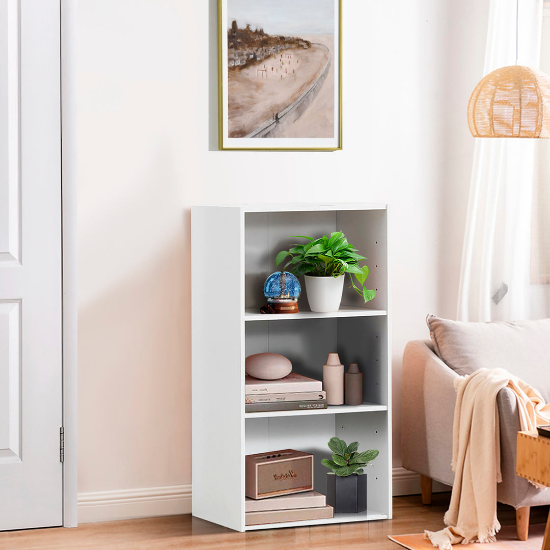 3 Tier Open Shelf Bookcase Multi-functional Storage Display Cabinet Furni White Image 2