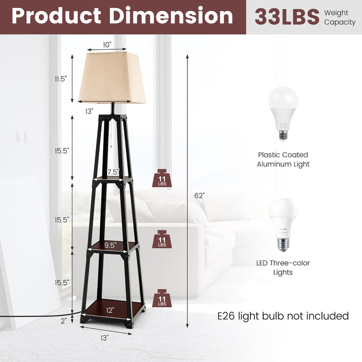 Trapezoidal Floor Lamp Tier Storage Lamp with Linen Shade for Bedroom Study Image 6