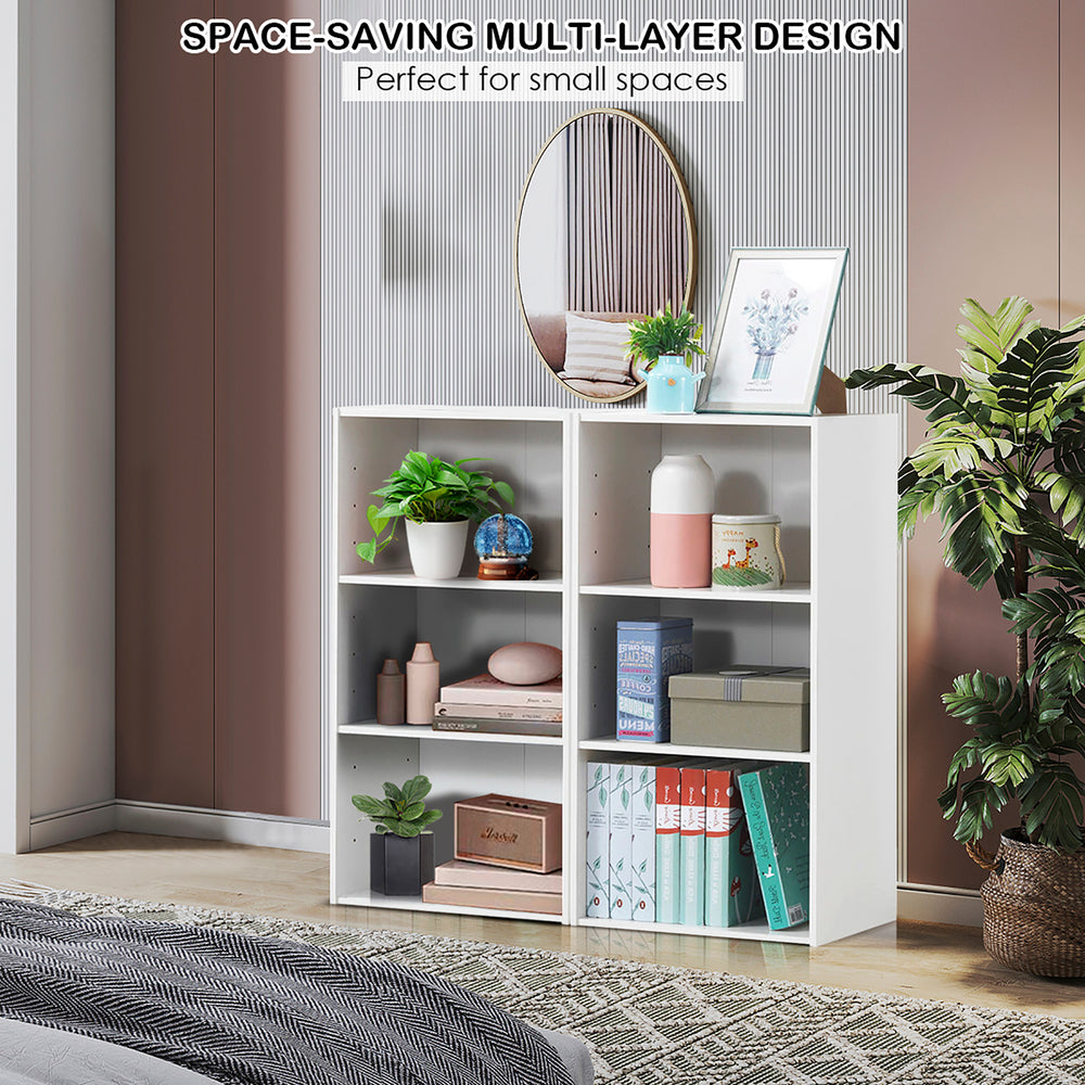 2 PCS 3 Tier Open Shelf Bookcase Multi-functional Storage Display Cabinet White Image 2