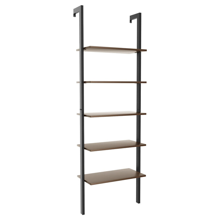 5-Tier Ladder Shelf Wood Wall Mounted Bookshelf W/Metal Frame Display Shelf Image 1