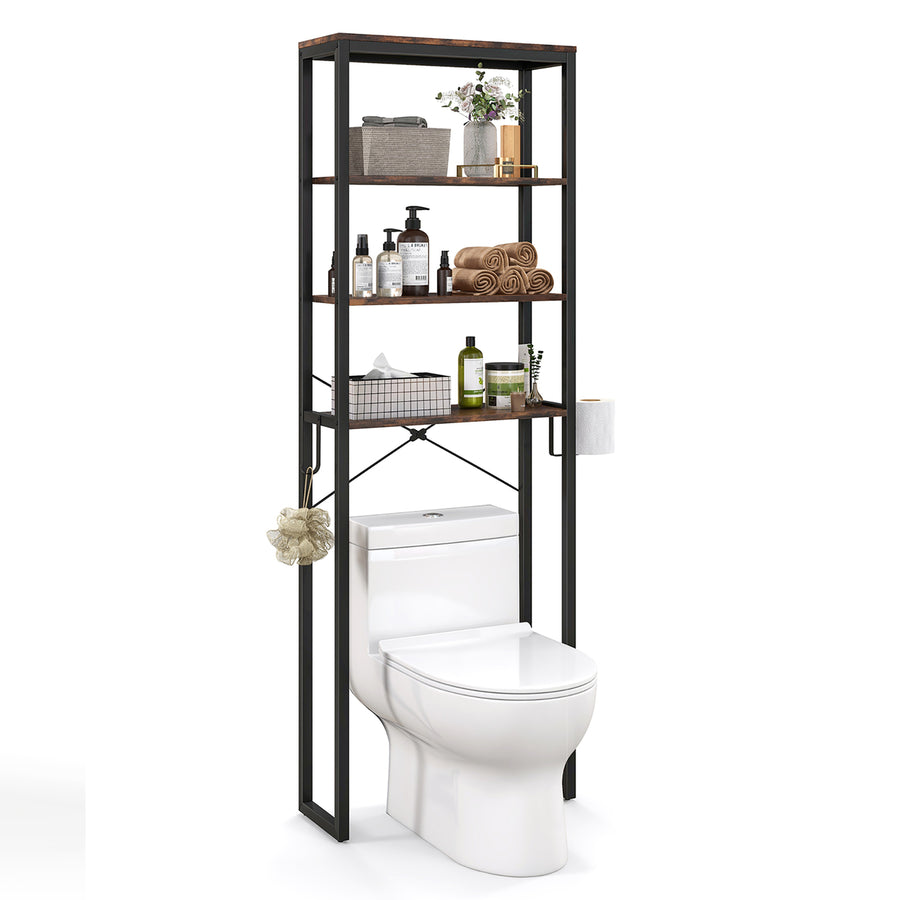 Over The Toilet Storage 4-Tier Industrial Over-the-Toilet Space Saver Storage Rack Rustic Brown Image 1