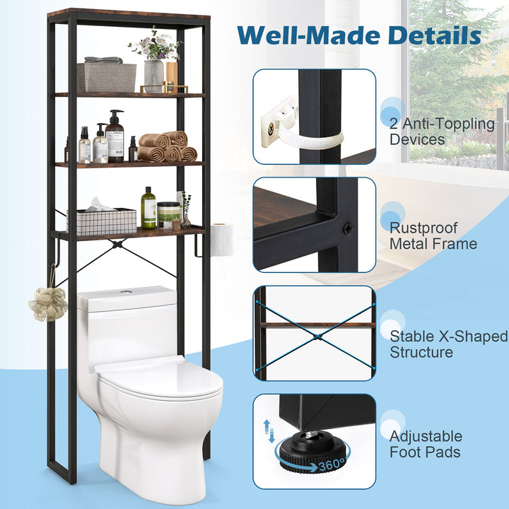 Over The Toilet Storage 4-Tier Industrial Over-the-Toilet Space Saver Storage Rack Rustic Brown Image 6