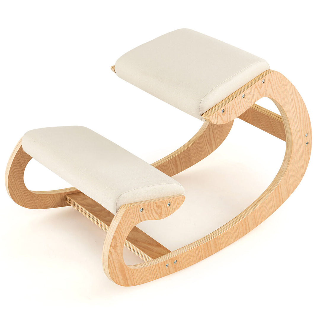 Ergonomic Kneeling Chair Wood Rocking Posture Stool w/ Cushion Back Neck Image 1