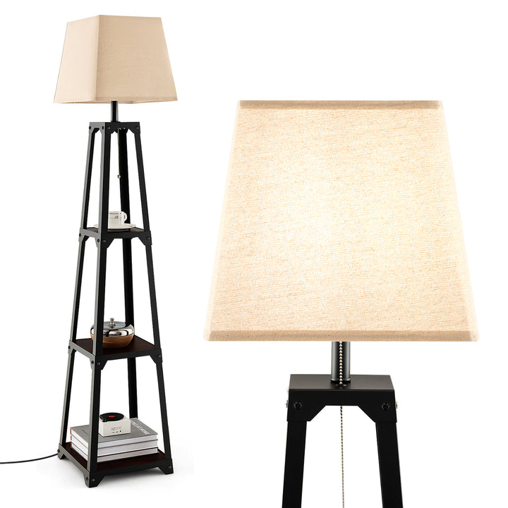 Display Floor Lamp w/ Shelves and Linen Lampshade for Living Room Bedroom Office Image 10