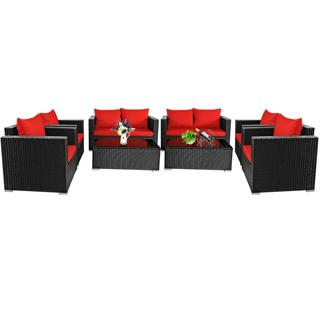 8PCS Rattan Patio Conversation Set Outdoor Furniture Set w/ Cushions Image 3