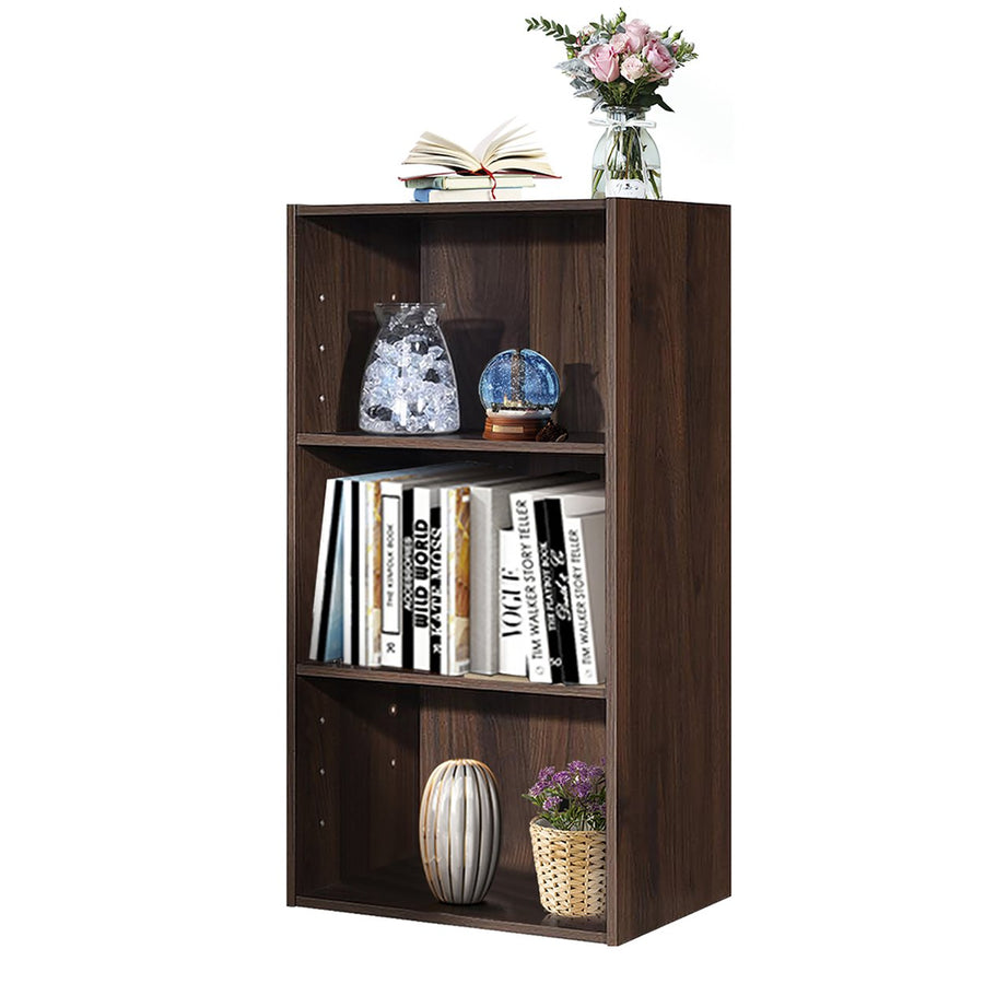 3 Open Shelf Bookcase Modern Multi-functional Storage Display Cabinet Walnut Image 1