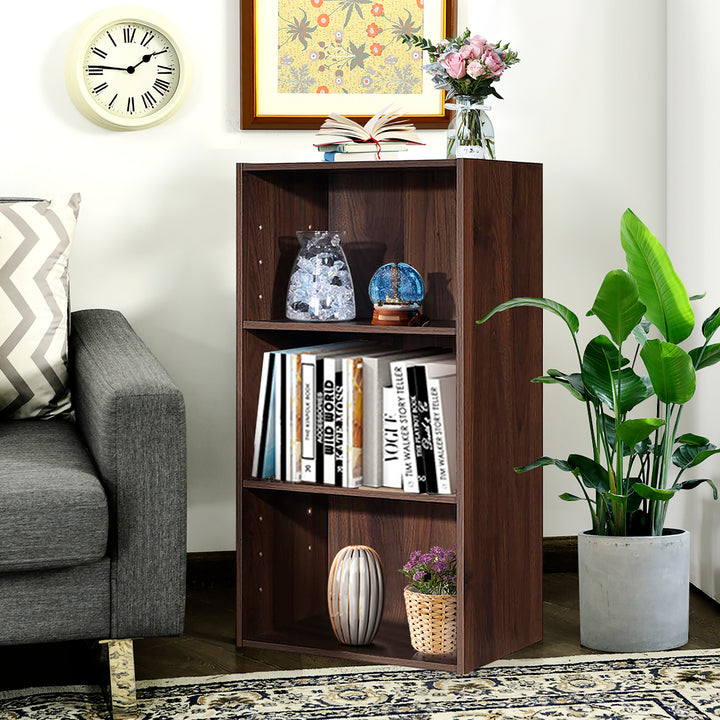 3 Open Shelf Bookcase Modern Multi-functional Storage Display Cabinet Walnut Image 2