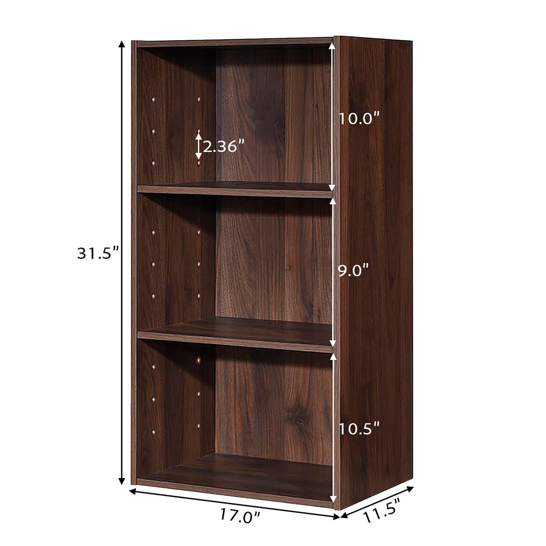 3 Open Shelf Bookcase Modern Multi-functional Storage Display Cabinet Walnut Image 3