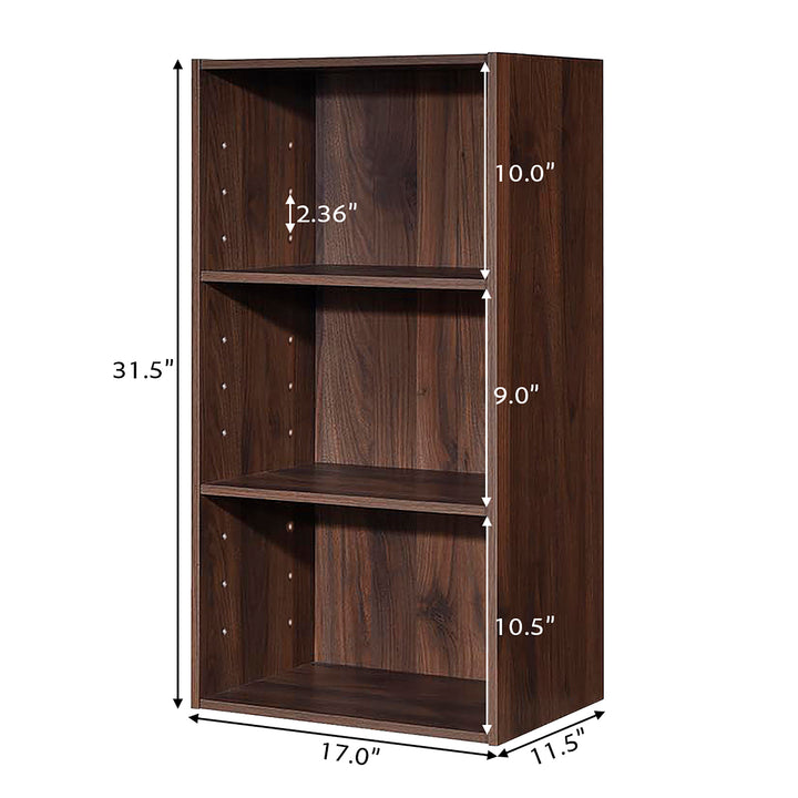 3 Open Shelf Bookcase Modern Multi-functional Storage Display Cabinet Walnut Image 3