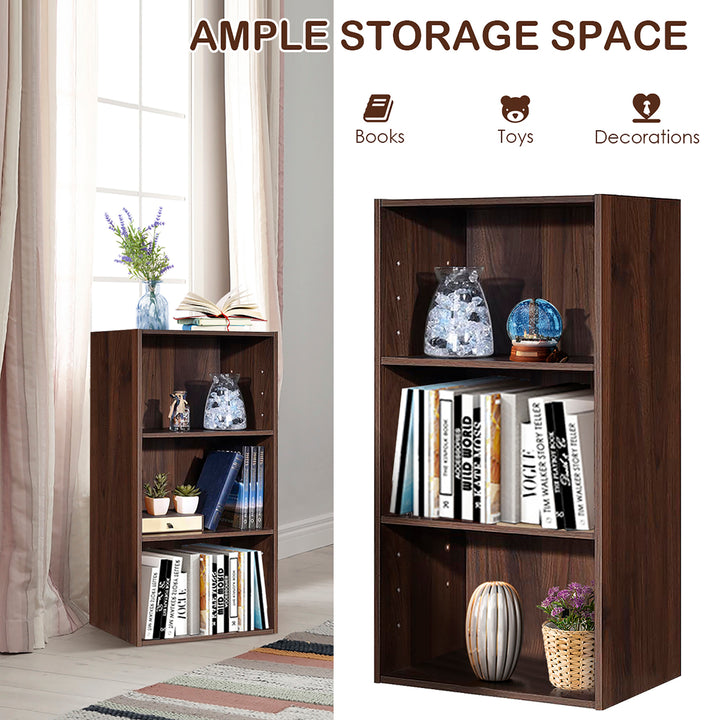 3 Open Shelf Bookcase Modern Multi-functional Storage Display Cabinet Walnut Image 6