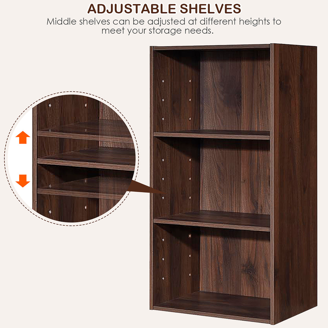 3 Open Shelf Bookcase Modern Multi-functional Storage Display Cabinet Walnut Image 8