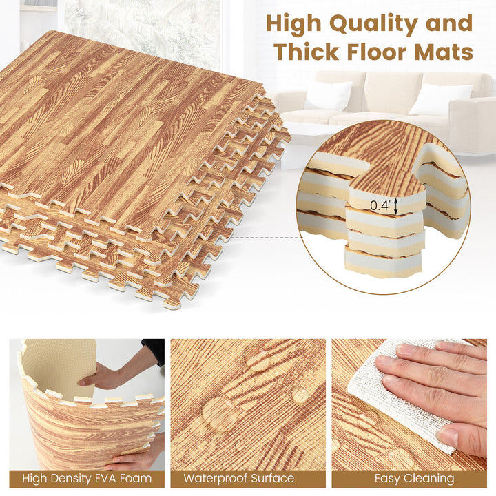 12 Pieces EVA Foam Floor Interlocking Tile Mat w/ Natural Wood Grain Image 7