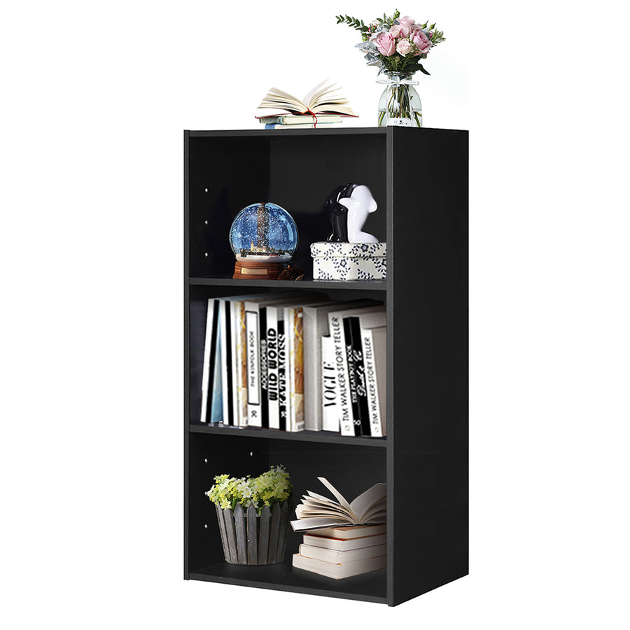 3 Open Shelf Bookcase Modern Multi-functional Storage Display Cabinet Black Image 1