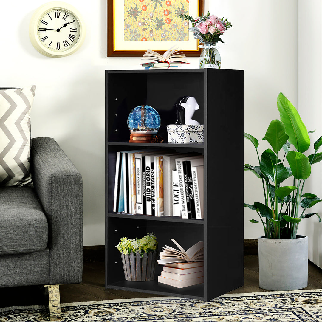 3 Open Shelf Bookcase Modern Multi-functional Storage Display Cabinet Black Image 2